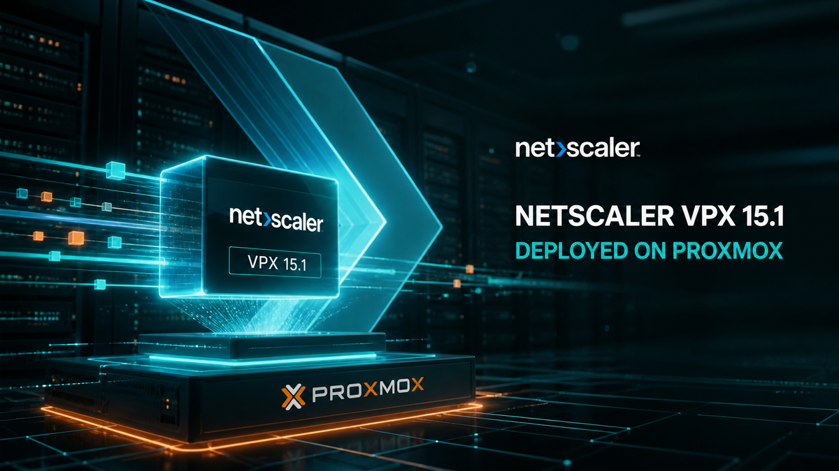 NetScaler VPX 15.1 virtual appliance deployed on Proxmox in a cinematic datacenter